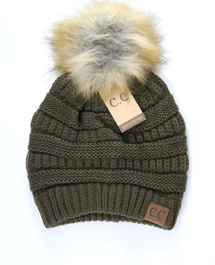 RTS Adult Beanies- one fur pom